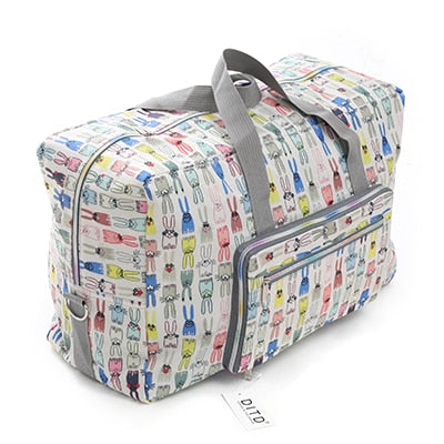 Foldable Travel Bag Women Large Capacity Portable Shoulder Duffle Bag Cartoon Printing Waterproof Weekend Luggage Tote