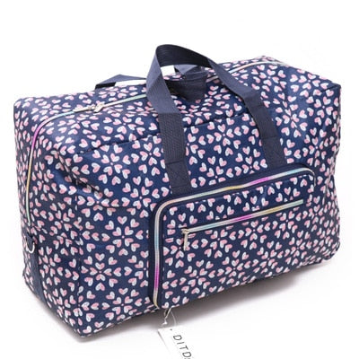 Foldable Travel Bag Women Large Capacity Portable Shoulder Duffle Bag Cartoon Printing Waterproof Weekend Luggage Tote