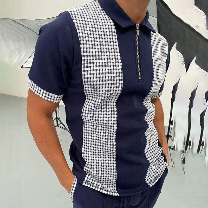 Fashion Patchwork Men Short Sleeve Polo Shirts Casual Turn-down Collar Zipper Design Tops 2021 Summer Harajuku Men's Streetwear