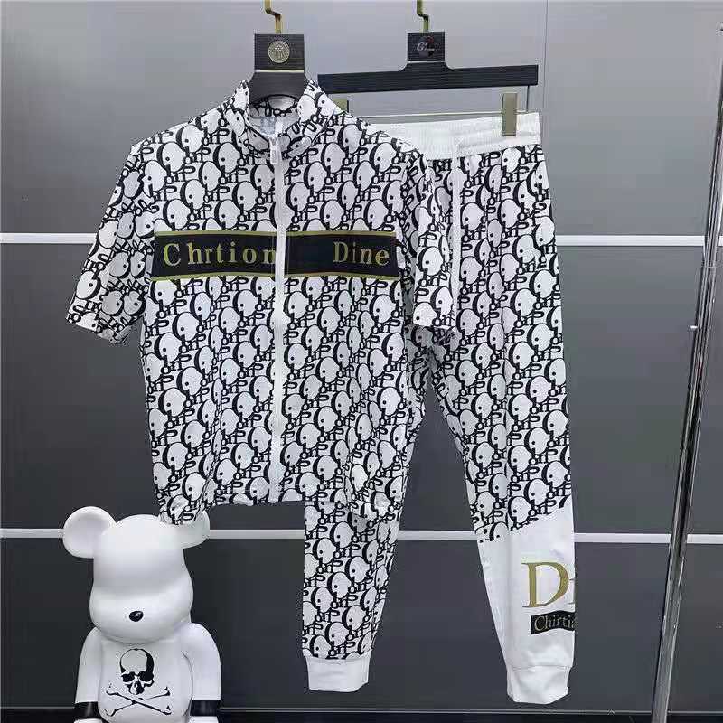 Summer Men Soil leisure Short Sleeve Shorts Sport Fashion Suit European And American Trend letter Print Round Collar Suit