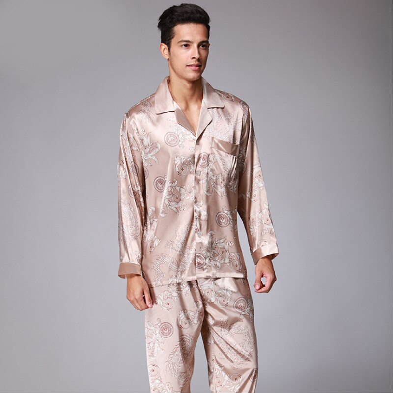 Luxury Paisley Pattern Sleepwear Long Sleeved Silk Satin Pyjama Set