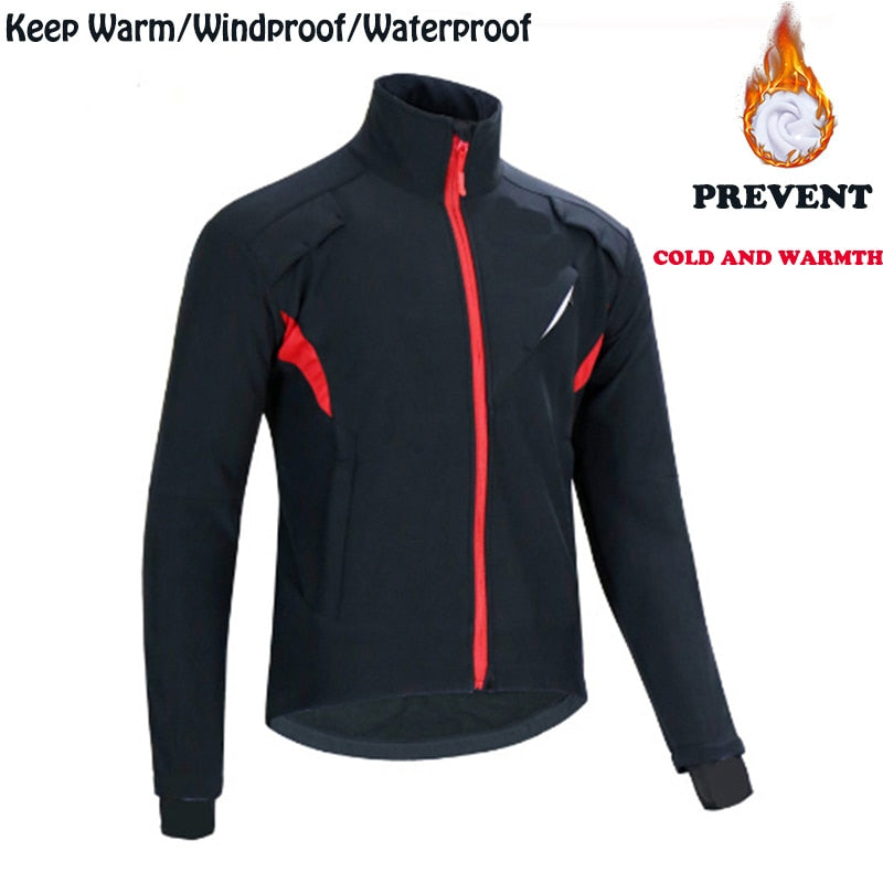 Winter Fleece Thermal Cycling Jacket Waterproof Warm Bicycle Clothing Windproof Windbreaker MTB Reflective Bike Jerseys Clothes