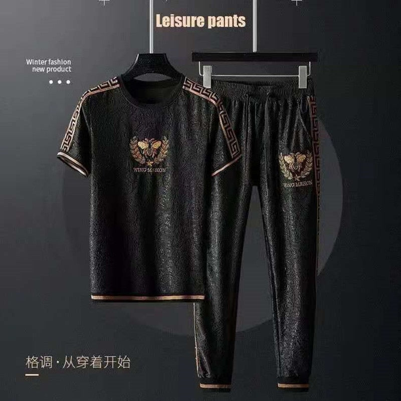 Sports Suit Dark Jacquard Embroidered Short-Sleeved T-Shirt