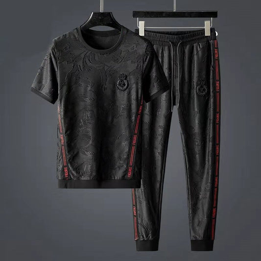 Sports Suit Dark Jacquard Embroidered Short-Sleeved T-Shirt