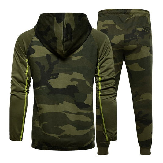 Camo Men Tracksuit Hooded Outerwear Hoodie 2 Piece Set