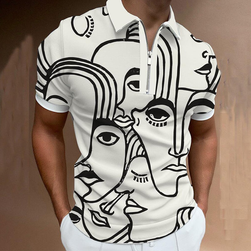 Fashion Patchwork Men Short Sleeve Polo Shirts Casual Turn-down Collar Zipper Design Tops 2021 Summer Harajuku Men's Streetwear