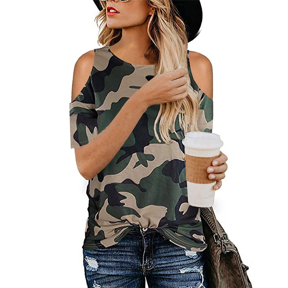 Women's Camouflage Cut Out Hollow Tee