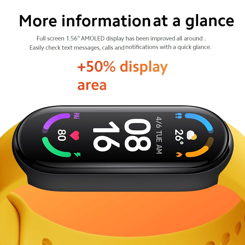 Global Version Xiaomi Mi Band 6 Smart Bracelet 1.56"AMOLED Screen miBand 6 Heart Rate Fitness Traker Bluetooth 5 ATM Waterproof