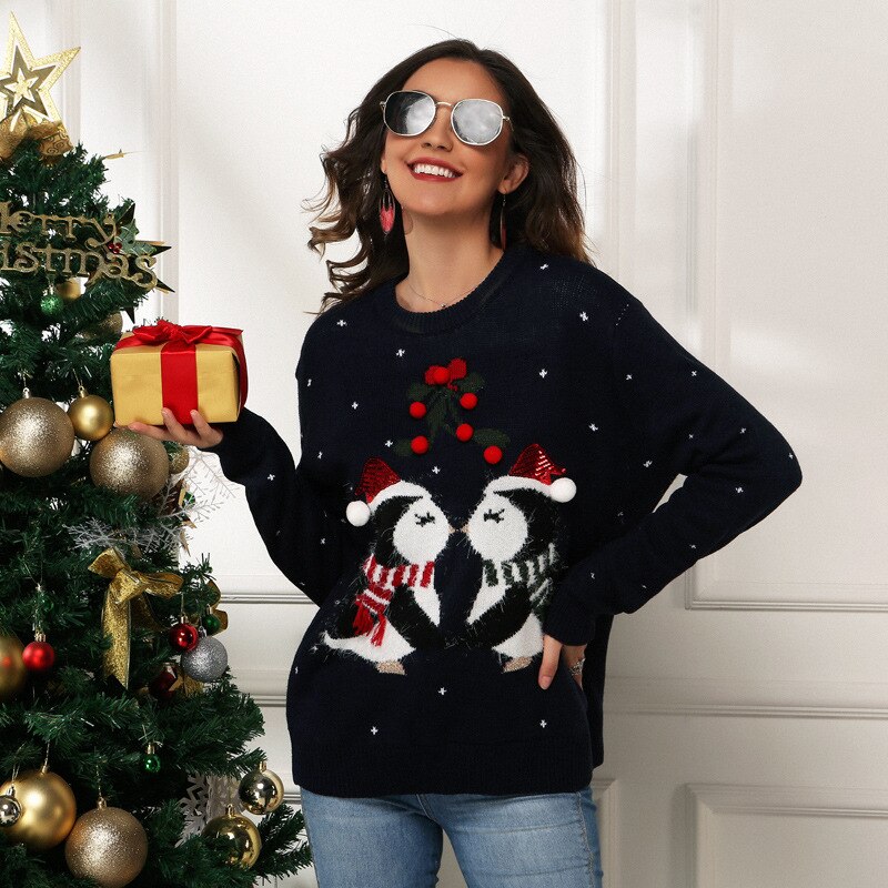 Plus Size xl Jumper Penguin Sweaters Santa Claus Xmas Patterned Christmas Sweaters Tops For Men Women Pullovers