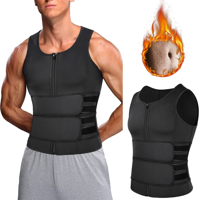 Men Body Shaper Sauna Vest Waist Trainer Double Belt Sweat Shirt Corset Top Abdomen Slimming Shapewear Fat Burn Fitness Top