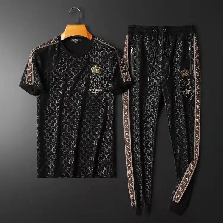 Summer Men Soil leisure Short Sleeve Shorts Sport Fashion Suit European And American Trend letter Print Round Collar Suit