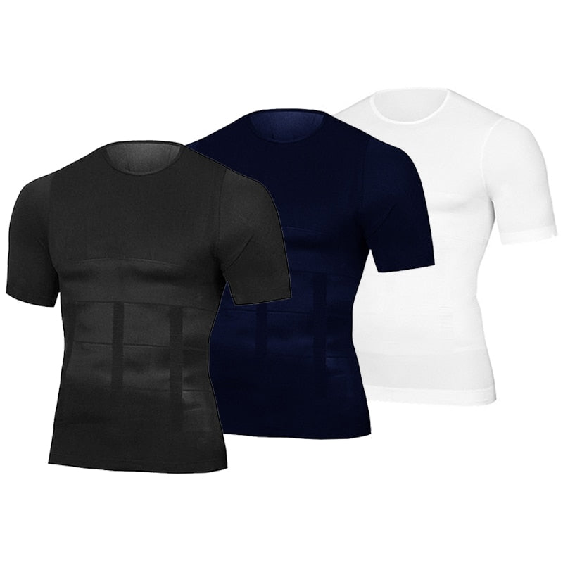 Men Body Toning T-Shirt Body Shaper Corrective Posture Shirt Slimming Belt Belly Abdomen Fat Burning Compression Corset