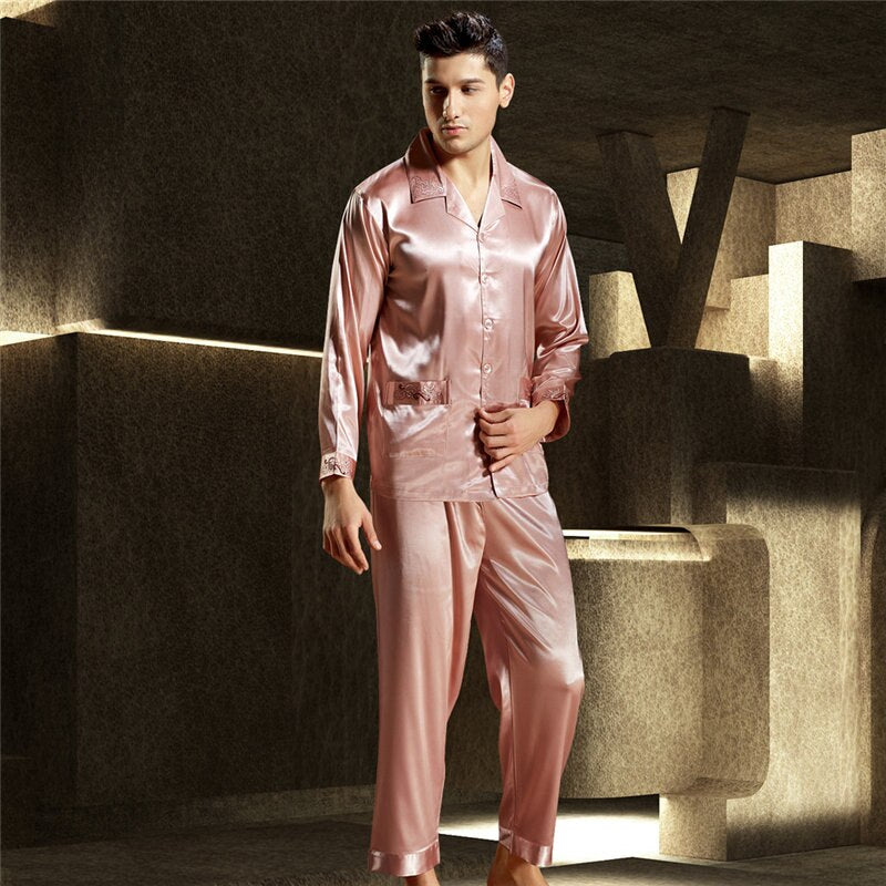 Satin Silk Men Pyjamas Luxury Sleepwear Set