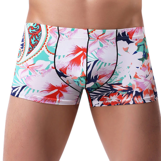 Brand Boxer Men Cueca Flower Print Boxer Shorts Bulge Pouch Underpants Gay Underwear Mens Underwear Boxers Mens Knickers