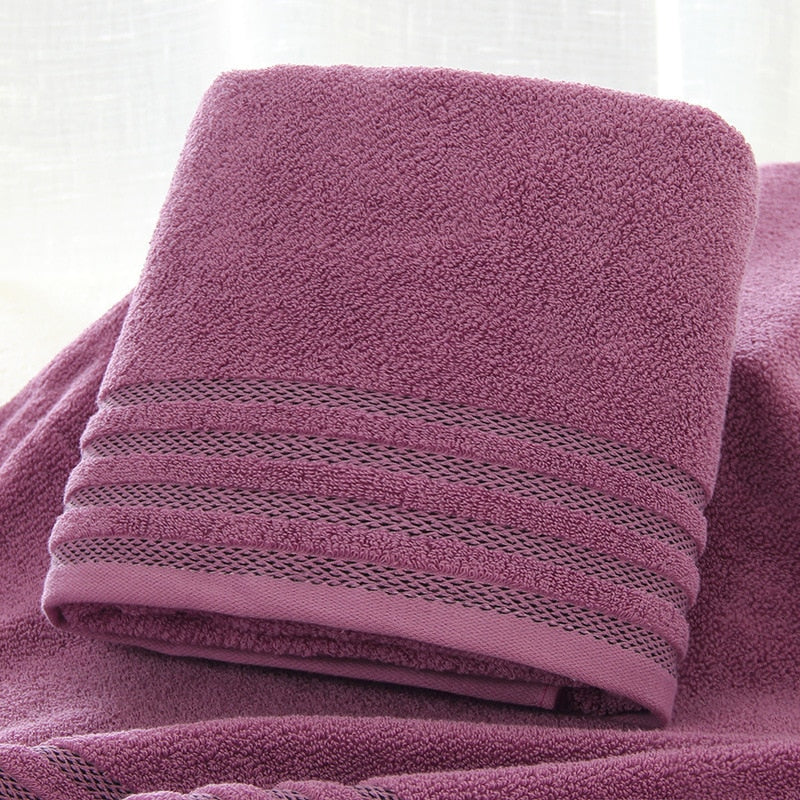 New Stripe Cotton Towel Bath Towel of Three Sets Solid Color Thicken Bathroom Towels Set