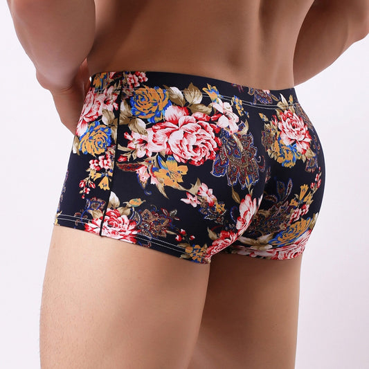 Brand Boxer Men Cueca Flower Print Boxer Shorts Bulge Pouch Underpants Gay Underwear Mens Underwear Boxers Mens Knickers