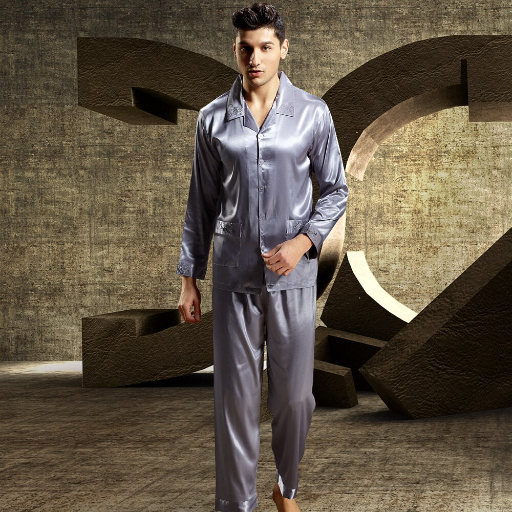 Satin Silk Men Pyjamas Luxury Sleepwear Set