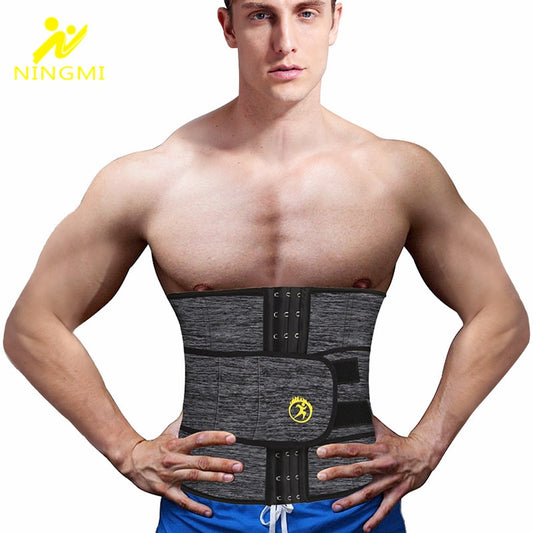 NINGMI Men Waist Trainer with Pocket Neoprene Man Shaper Cincher Corset Male Body Modeling Belt Slimming Strap Fitness Shapewear