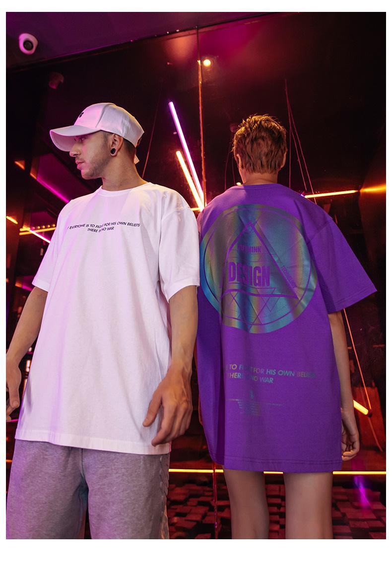Hot Sale Summer Geometric Reflective Printing Graphic T shirts Man and Women Oversize Harajuku Tops Streetwear Couple Clothing