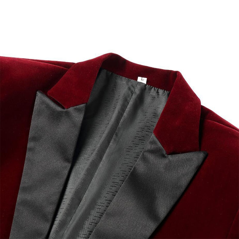 Mens Velvet Blazer Wine Red Suit Jacket