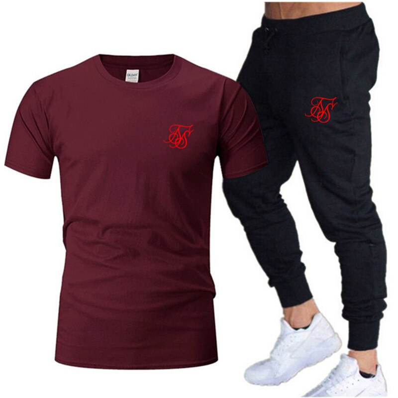 Summer Fashion Leisure SikSilk brand Men's Set Tracksuit Sportswear Track Suits Male Sweatsuit Short Sleeves T shirt 2 piece set
