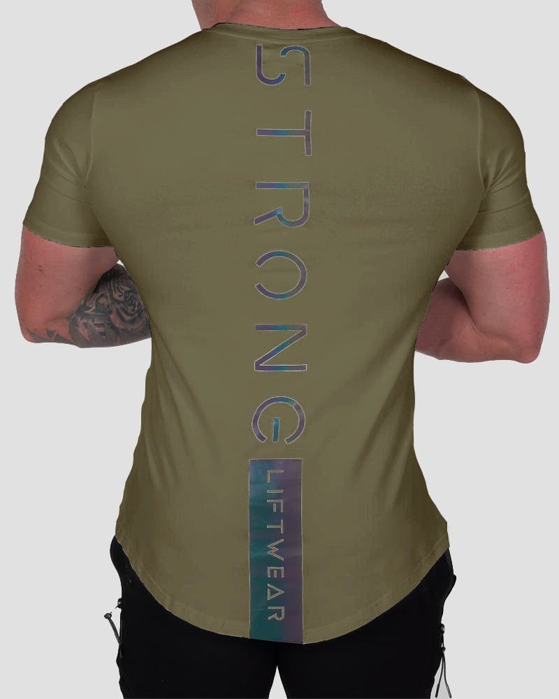 Gym T-shirt Men Short sleeve Cotton T-shirt Casual reflective Slim t shirt Fitness Bodybuilding Workout Tee Tops Summer clothing