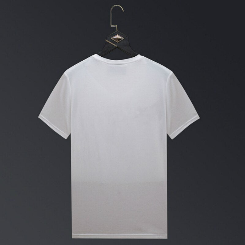 2023 New T-shirt Men's Fashion Slim Fit Bear Luxcy Hot Diamond Summer Round  Neck Short Sleeve Male Tees Prevalent Clothing M-7XL