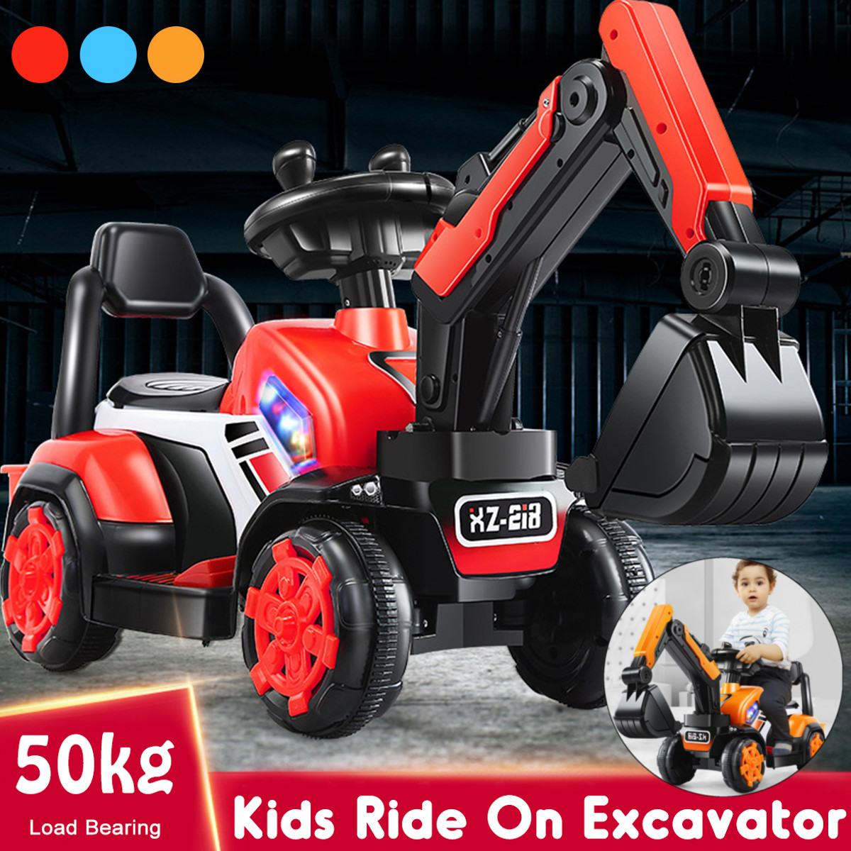 kid Ride on Car Children Excavator Toy Kids Balance Car Plastic Toy Truck Birthday Christmas Gift for 2-6Year boys and girls