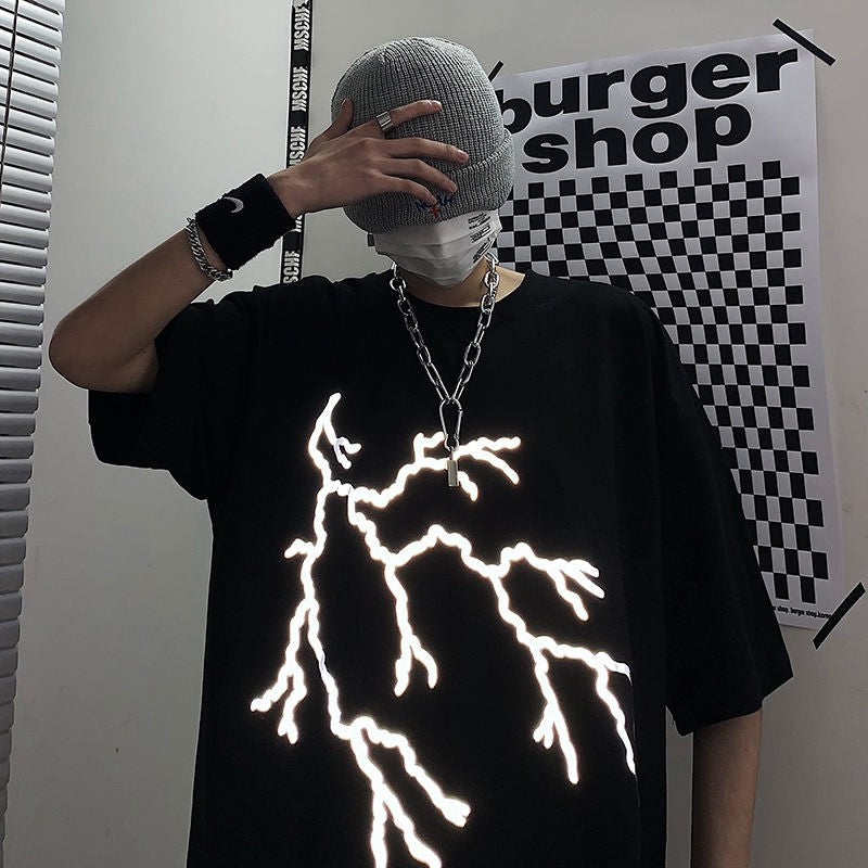 reflective young style graphic t shirts mens clothing short sleeve o-neck couple clothes oversized t shirt hip hop tshirt S-3XL