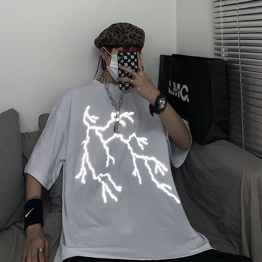 reflective young style graphic t shirts mens clothing short sleeve o-neck couple clothes oversized t shirt hip hop tshirt S-3XL