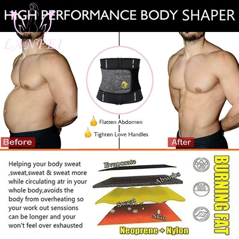 LANFEI Hot Neoprene Body Shaper Waist Trainer Belt Sauna Slimming Tummy Control Strap Men Sport Fitness Sweat Corset Fat Burner