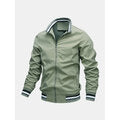 Mens Solid Color Pocket Zipper Stand Collar Sports Casual Long Sleeve Jackets