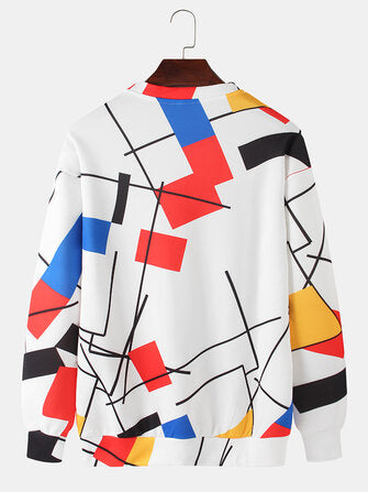 Mens Design Color Block Pullover Drop Shoulder Sweatshirts