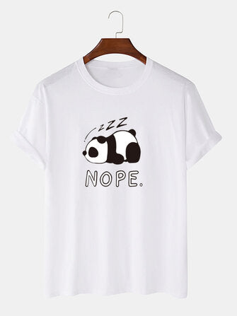 Mens Nope Panda Print 100% Cotton Loose Casual Short Sleeve T-Shirt