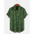 Mens Cotton Leopard Print Casual Lapel Collar Short Sleeve Shirts