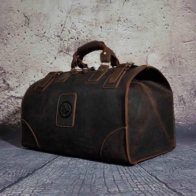 Men Genuine Leather Large Capacity Vintage Duffle Bag