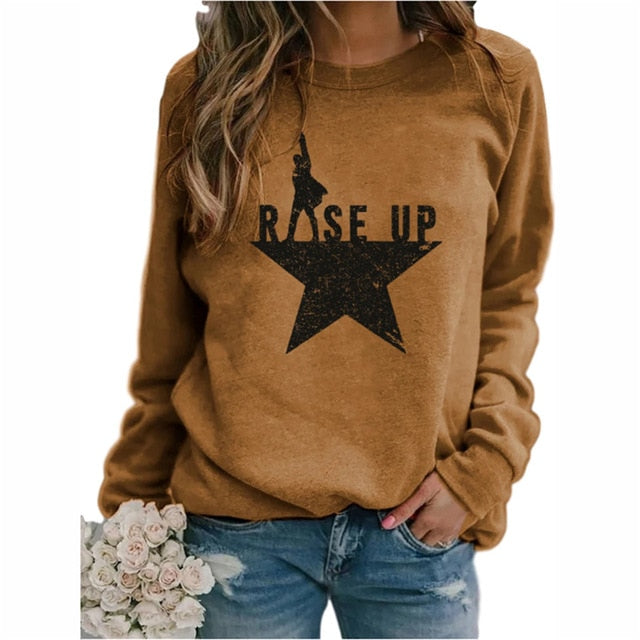 Stars Print Sweatshirts Women Long Sleeve Top Autumn New O-neck Sweatshirt Casual Female Loose Hoodies Datura Letter Pullover