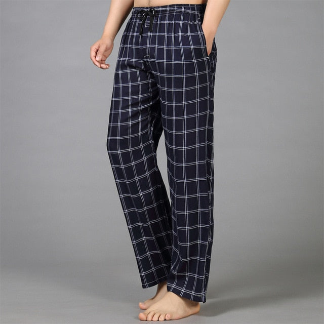 Summer 100% cotton sleep bottoms mens simple sleepwear pants for male hot sale casual plaid mens pants home trousers