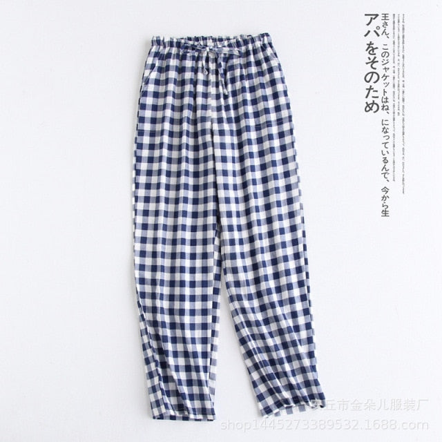 Summer 100% cotton sleep bottoms mens simple sleepwear pants for male hot sale casual plaid mens pants home trousers