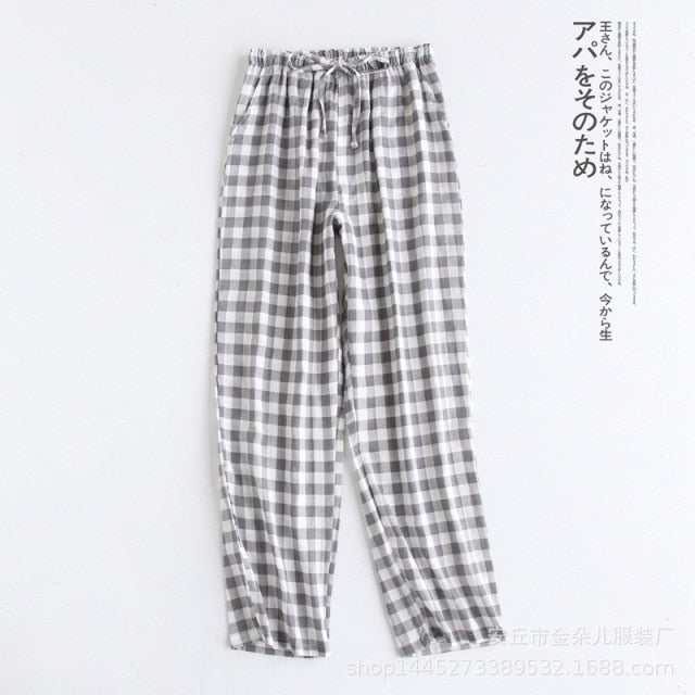 Summer 100% cotton sleep bottoms mens simple sleepwear pants for male hot sale casual plaid mens pants home trousers