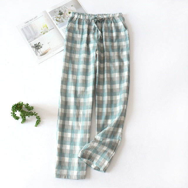 Summer 100% cotton sleep bottoms mens simple sleepwear pants for male hot sale casual plaid mens pants home trousers