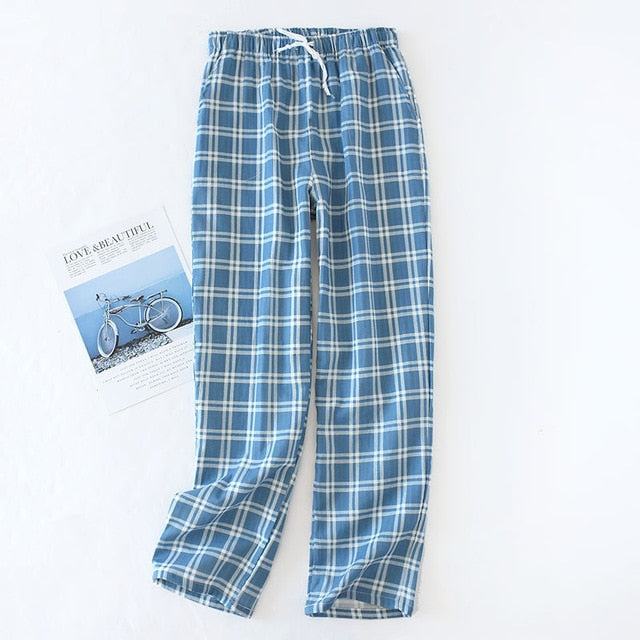 Summer 100% cotton sleep bottoms mens simple sleepwear pants for male hot sale casual plaid mens pants home trousers