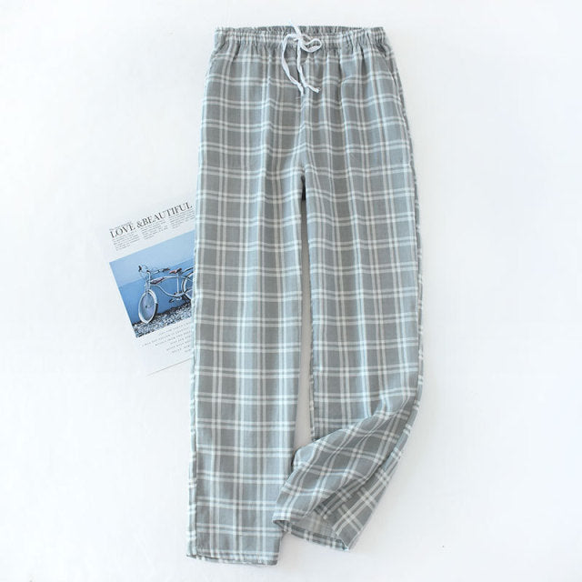 Summer 100% cotton sleep bottoms mens simple sleepwear pants for male hot sale casual plaid mens pants home trousers