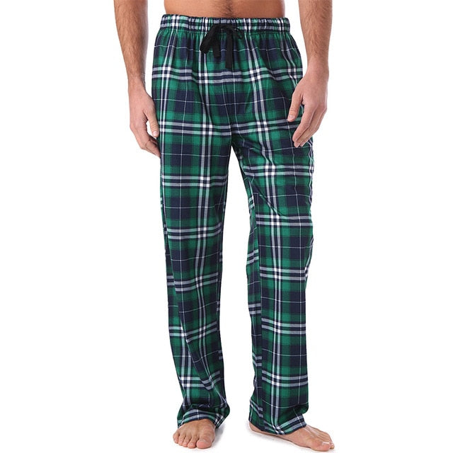 Men's Home Pants Cotton Flannel Autumn Winter Warm Sleep Bottoms Male Plus Size Plaid Print Sleepwear Pajama Pants For Men