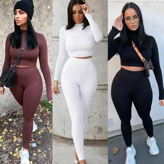 High Waist Stretchy Crop Top And Leggings Set