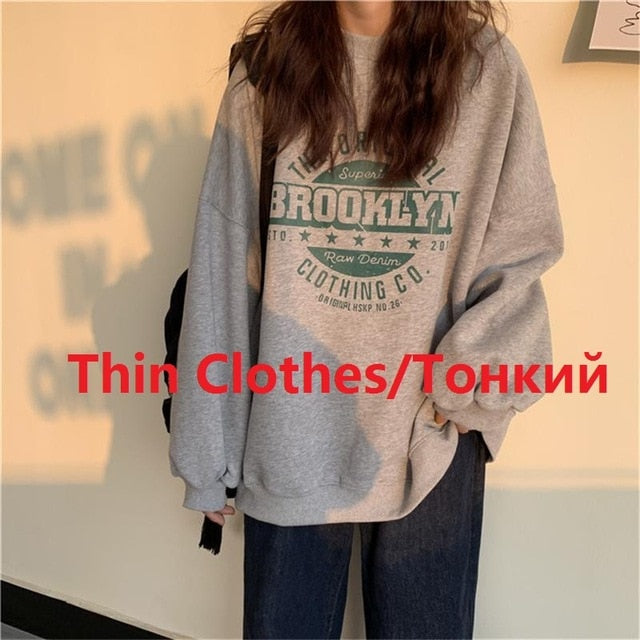 Thin Pullover Sweatshirt Fashion Autumn Designer Loose Crewneck Sweatshirt Harajuku Hoodie Polerones Mujer 2021 Kpop Clothes