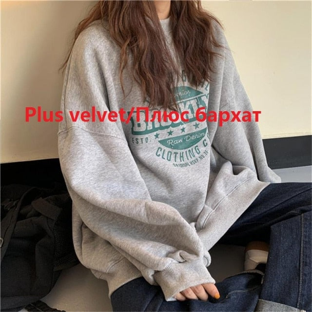 Thin Pullover Sweatshirt Fashion Autumn Designer Loose Crewneck Sweatshirt Harajuku Hoodie Polerones Mujer 2021 Kpop Clothes