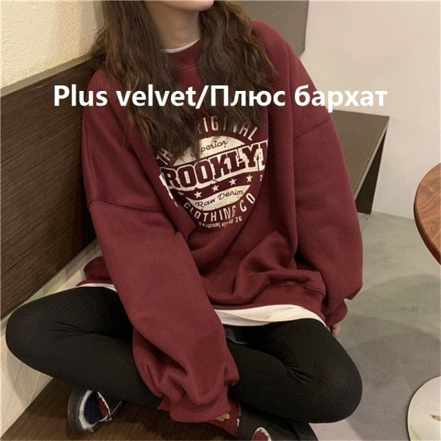 Thin Pullover Sweatshirt Fashion Autumn Designer Loose Crewneck Sweatshirt Harajuku Hoodie Polerones Mujer 2021 Kpop Clothes