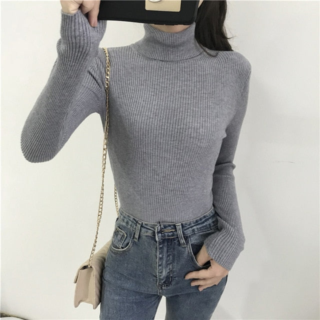 Thick Sweater Women Knitted Ribbed Pullover Sweater