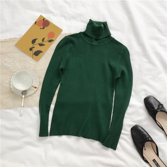 Thick Sweater Women Knitted Ribbed Pullover Sweater